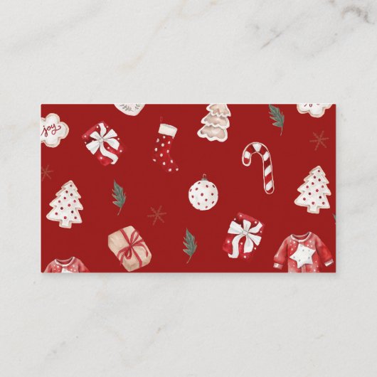 冬の赤いクリスマスの赤ちゃんシャワーベビー エンクロージャーカード (裏面)