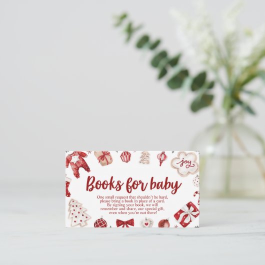 冬の赤いクリスマスの赤ちゃんシャワーベビー エンクロージャーカード (スタンド正面)