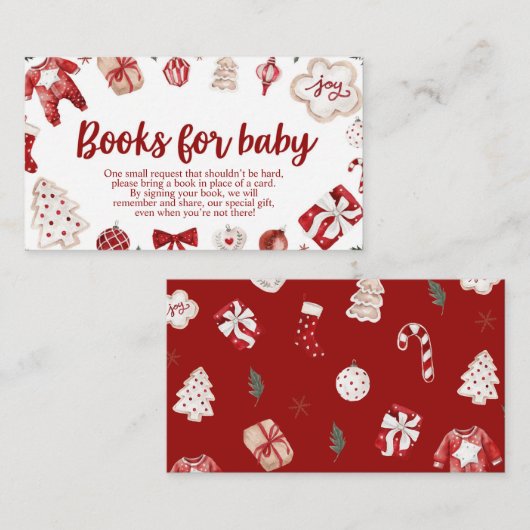 冬の赤いクリスマスの赤ちゃんシャワーベビー エンクロージャーカード (正面/裏面)