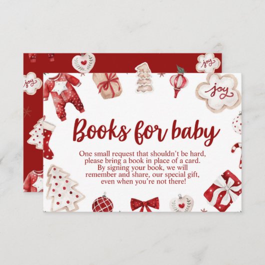 冬の赤いクリスマスの赤ちゃんシャワーベビー エンクロージャーカード (正面/裏面)
