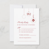 冬の赤いクリスマスボーブルオーナメント結婚ズ 出欠カード (正面)