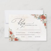 冬の赤いグリーン+松かさの結婚式RSVPカード 出欠カード (正面)