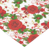 冬の赤いバラとホリーパターン ミディアムテーブルランナー (コーナー)