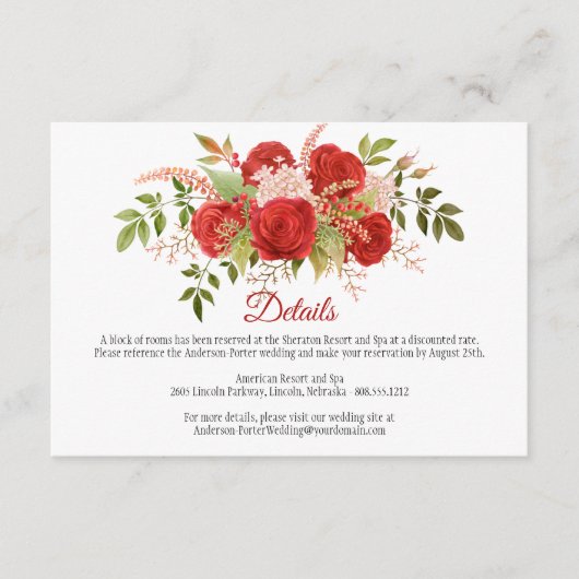 冬の赤いバラと緑のディテール エンクロージャーカード (正面)