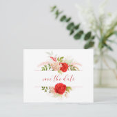 冬の赤いバラ&緑の日付を保存 ポストカード (スタンド正面)