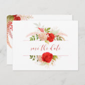 冬の赤いバラ&緑の日付を保存 ポストカード (正面/裏面)