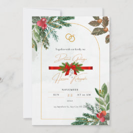 冬の赤いベリーのクリスマス結婚式招待状。 招待状