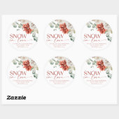 冬の赤いポインセチア 雪の恋 ブライダルシャワー ラウンドシール (シート)