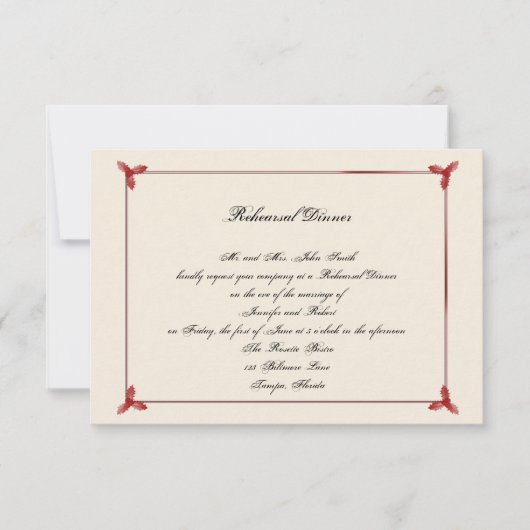 冬の赤いヤドリギのウェディング リハーサル ディナー 招待状 (正面)