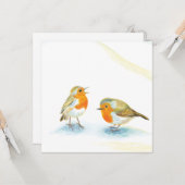 冬の赤いロビンの挨拶 カード (正面/裏面インサイチュ)