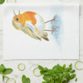 冬の赤いロビンス キッチンタオル (折り畳み)