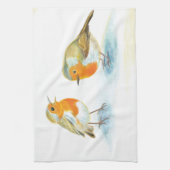 冬の赤いロビンス キッチンタオル (縦)