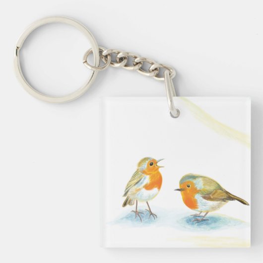 冬の赤いロビンス キーホルダー (正面)