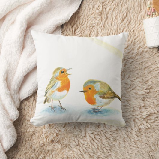 冬の赤いロビンス クッション (ブランケット)