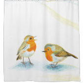 冬の赤いロビンス シャワーカーテン (正面)