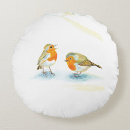 冬の赤いロビンス ラウンドクッション