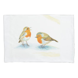 冬の赤いロビンス 枕カバー