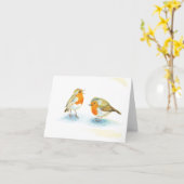 冬の赤いロビン カード (黄色い花)