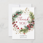 冬の赤い実と雪の松のリース サンキューカード (正面)