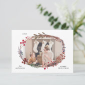 冬の赤い実の写真と楽しいクリスマスカード 招待状 (スタンド正面)