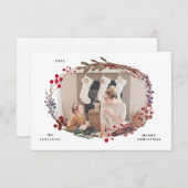 冬の赤い実の写真と楽しいクリスマスカード 招待状 (正面/裏面)