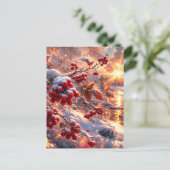 冬の赤い実の残り火と雪 ポストカード (スタンド正面)