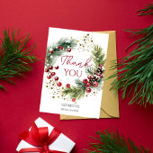 冬の赤い果実の雪の松のリース サンキューカード