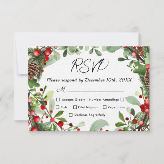 冬の赤い果実 |クリスマスウェディングRSVPカード 出欠カード (正面)