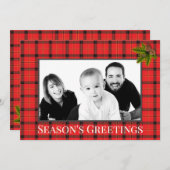 冬の赤い格子模様の写真 シーズンカード (正面/裏面)