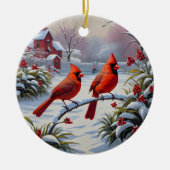 冬の赤い深紅色 セラミックオーナメント (正面)