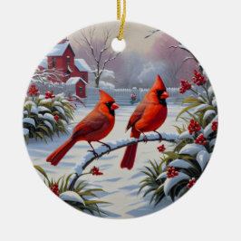 冬の赤い深紅色 セラミックオーナメント