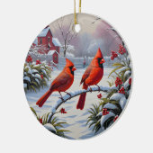 冬の赤い深紅色 セラミックオーナメント (左)