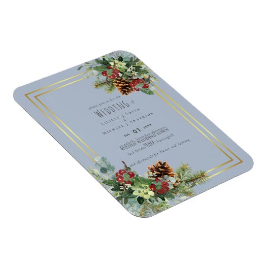 冬の赤い漿果の松の結婚球果 マグネット (右側)