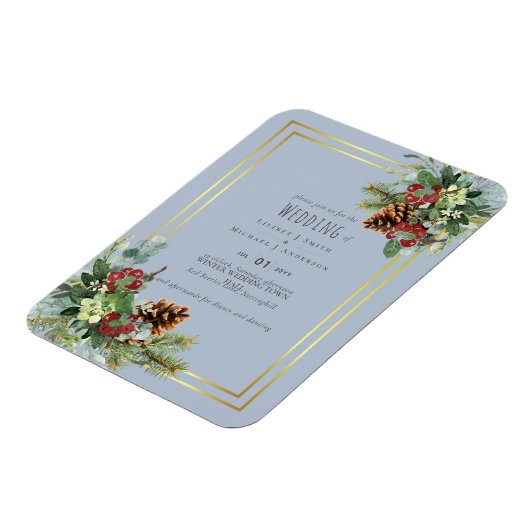 冬の赤い漿果の松の結婚球果 マグネット (左側)