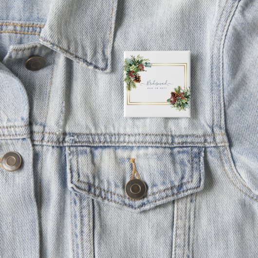 冬の赤い漿果の松の結婚球果 缶バッジ (インサイチュ)