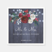 冬の赤い牡丹のミスターとミセス・結婚ミセス スタンダードカクテルナプキン (正面)