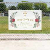 冬の赤い白い花金ゴールド歓迎サイン 横断幕 (インサイチュ)