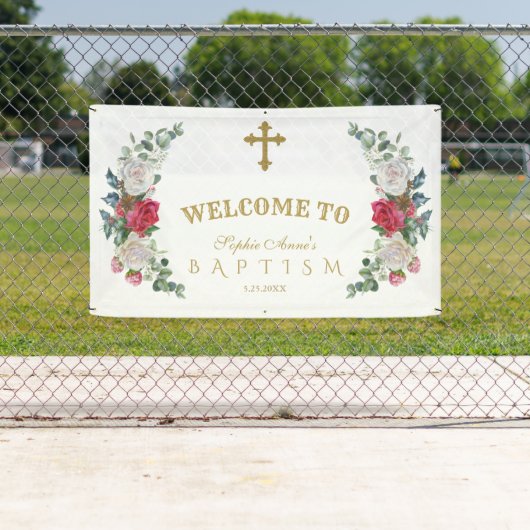 冬の赤い白い花金ゴールド歓迎サイン 横断幕 (インサイチュ)