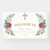 冬の赤い白い花金ゴールド歓迎サイン 横断幕 (横)