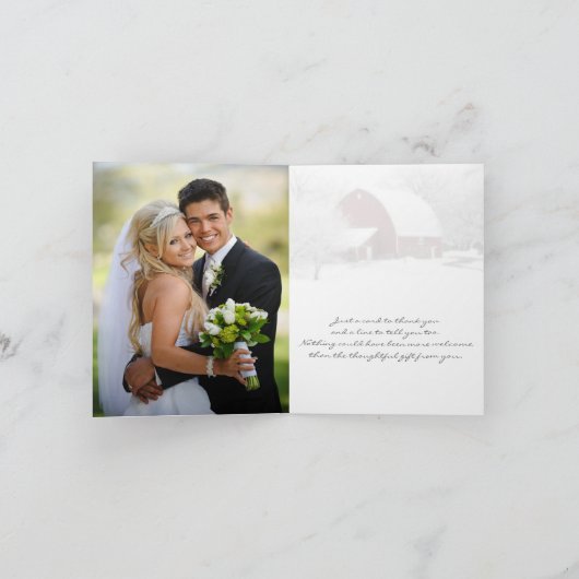 冬の赤い納屋の写真感謝カード サンキューカード (内部)