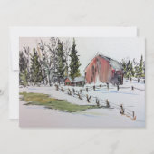 冬の赤い納屋の水の色の風景 シーズンカード (正面)