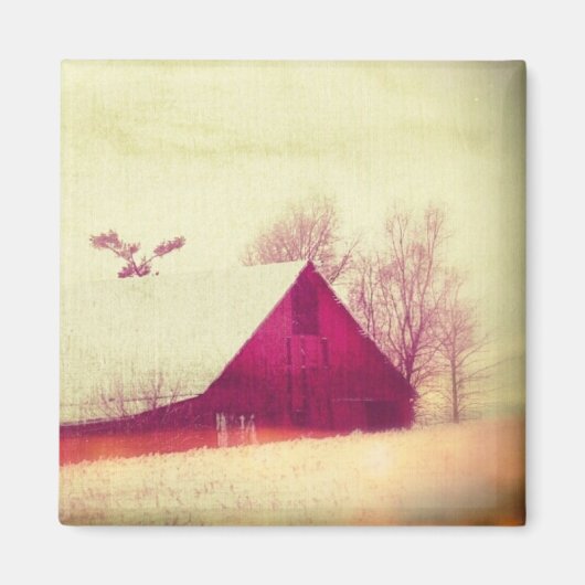 冬の赤い納屋 マグネット (正面)