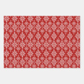 冬の赤い緑のダマスククリスマス伝統的 ラッピングペーパーシート (正面3)