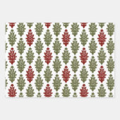 冬の赤い緑のダマスククリスマス伝統的 ラッピングペーパーシート (正面2)