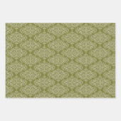 冬の赤い緑のダマスククリスマス伝統的 ラッピングペーパーシート (正面)