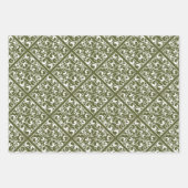 冬の赤い緑のダマスククリスマス伝統的 ラッピングペーパーシート (正面3)