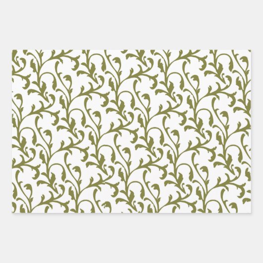 冬の赤い緑のダマスククリスマス伝統的 ラッピングペーパーシート (正面)