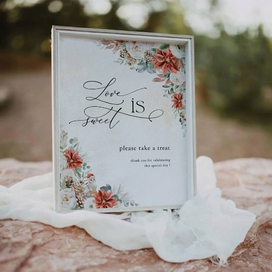 冬の赤い緑のピネコーンラブ甘いサイン 台座サイン