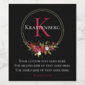 冬の赤い花のカスタムモノグラム名前 ワインラベル (シングルラベル)