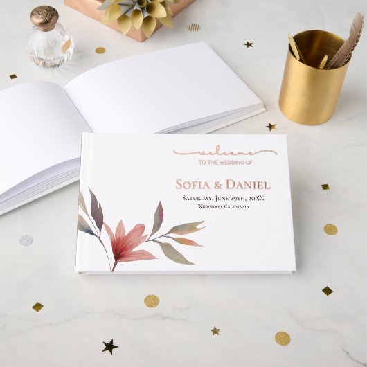 冬の赤い花の水の色結婚の ゲストブック (正面見開き)